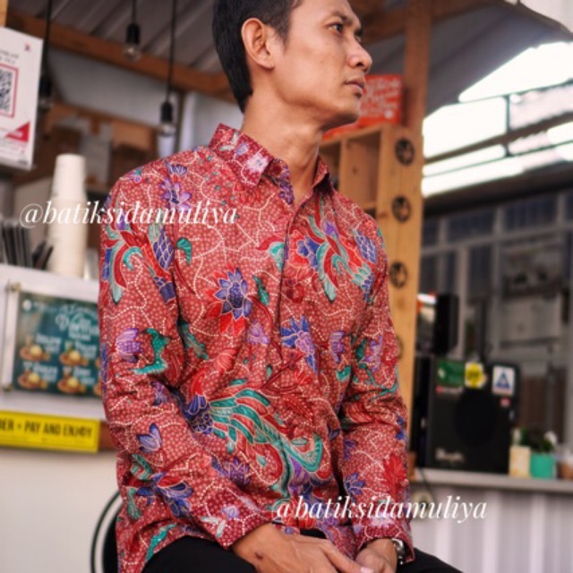 Sidamuliya Batik Kemeja Pria Slimfit Premium Red Phoenix Lengan Panjang