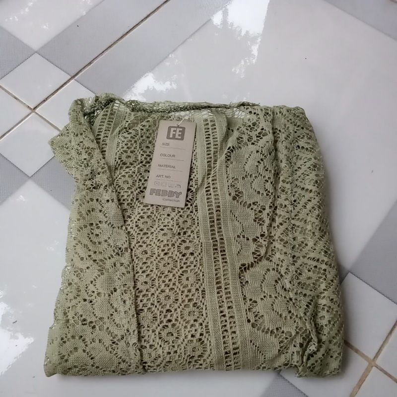 KARDIGAN BRUKAT LENGAN BALON/PROMO LONG OUTER BRUKAT-Avocado 1