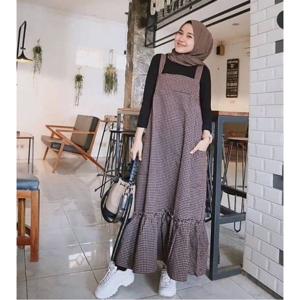 Square Overall Wanita Dewasa Motif Kotak-Kotak Terbaru / Overall Set Inner Polos Kekinian