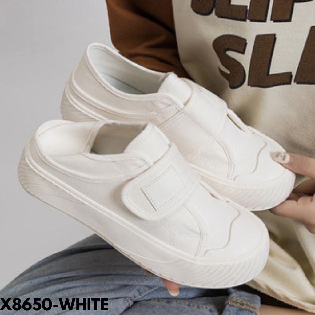 SEPATU SNEAKERS WANITA DESIGN VELCRO UNIK KEKINIAN KEREN NYAMAN DIPAKAI PRAKTIS CANVAS IMPORT 8650