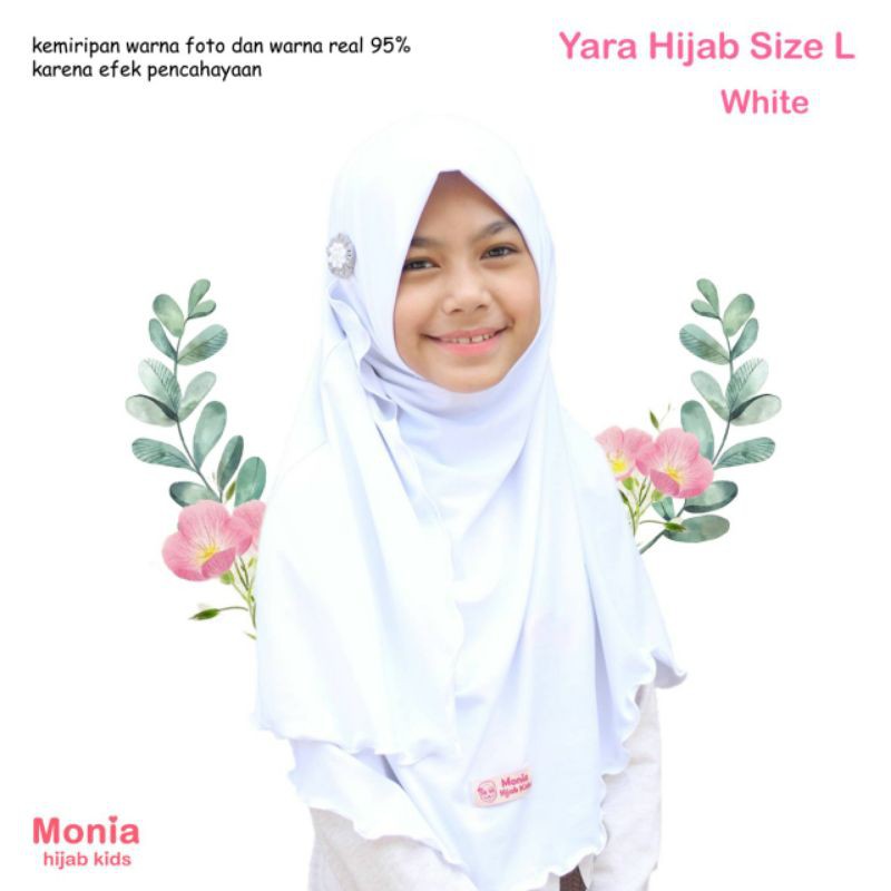 Yara Hijab by  Monia Hijab Kids White size MLXL | jilbab anak sekolah terlaris