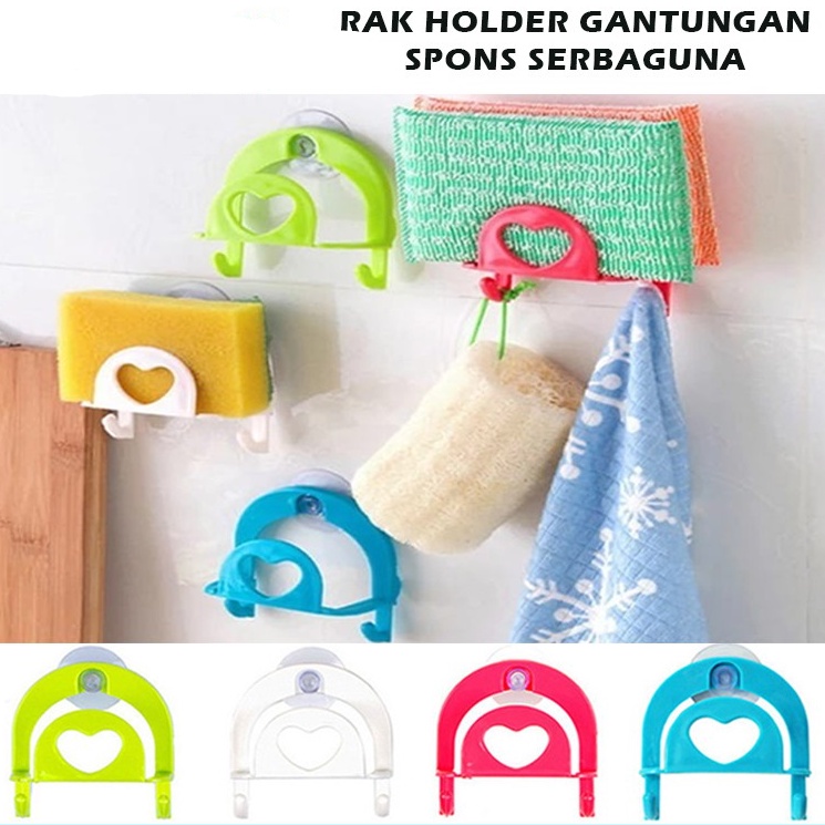 (MANYTHING) Rak Sabun Wastafel Dapur  / Rak Organizer 2IN1 Cantelan dan Holder / Gantungan Kain Lap Spon Cuci Piring / Wadah Penyimpanan Spons Handuk Tempel Dinding dengan Suction Cup Serbaguna