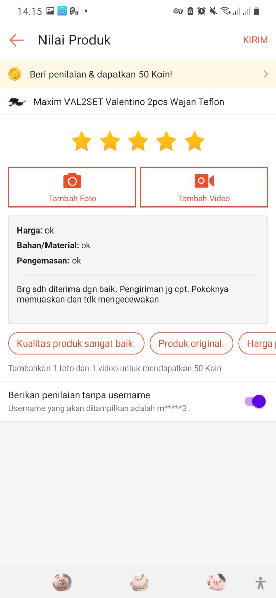 Maxim Val2set Valentino 2pcs Wajan Teflon