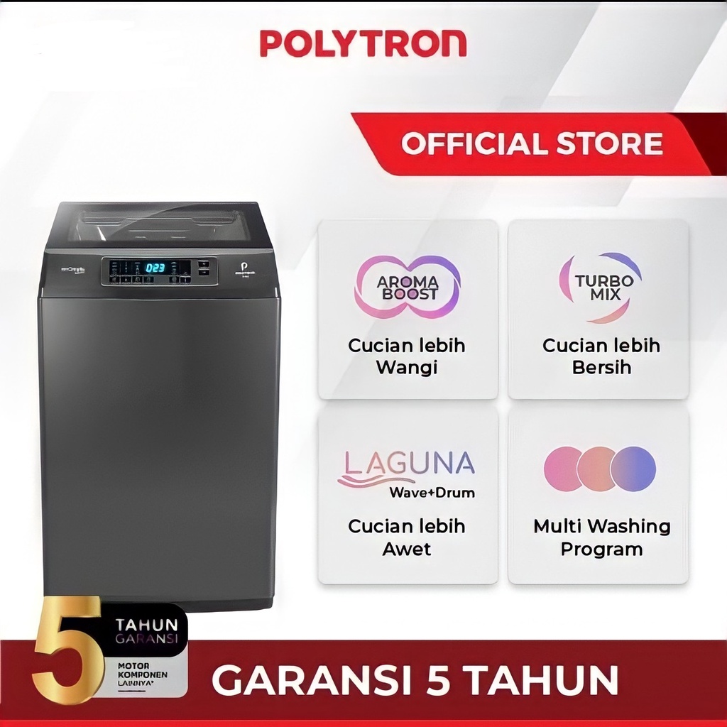 Polytron Mesin Cuci 1 Tabung Zeromatic Laguna Hijab 9 KG PAW 9028