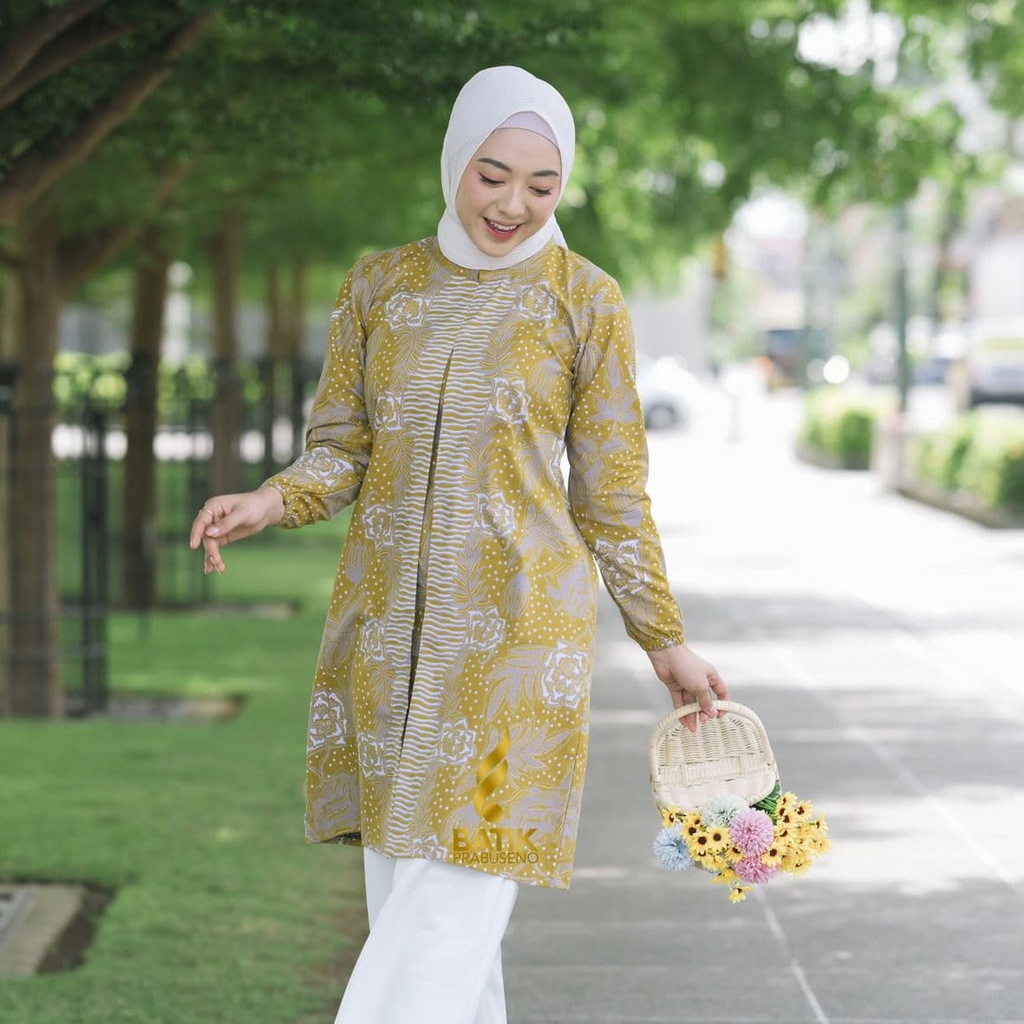 Batik Prabuseno - AISHA KUNING   Tunik  Wanita    Original Ori Modern   Jumbo Atasan  Kerja Busui Bi
