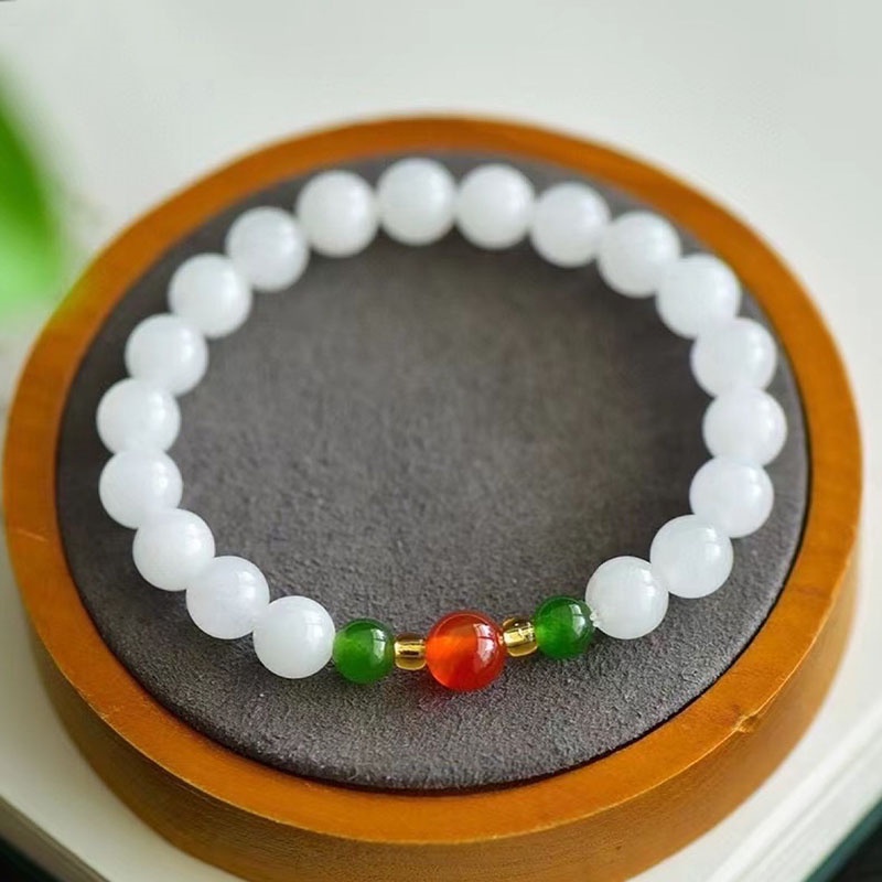 Gelang Manik-Manik Giok Hetian Natural Bentuk Bulat Ukuran 8mm Untuk Wanita