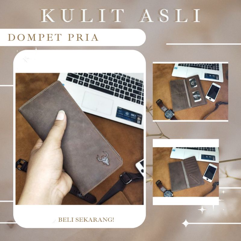 Dompet Panjang Pria Wanita Kulit Asli jenis Crazy Horse