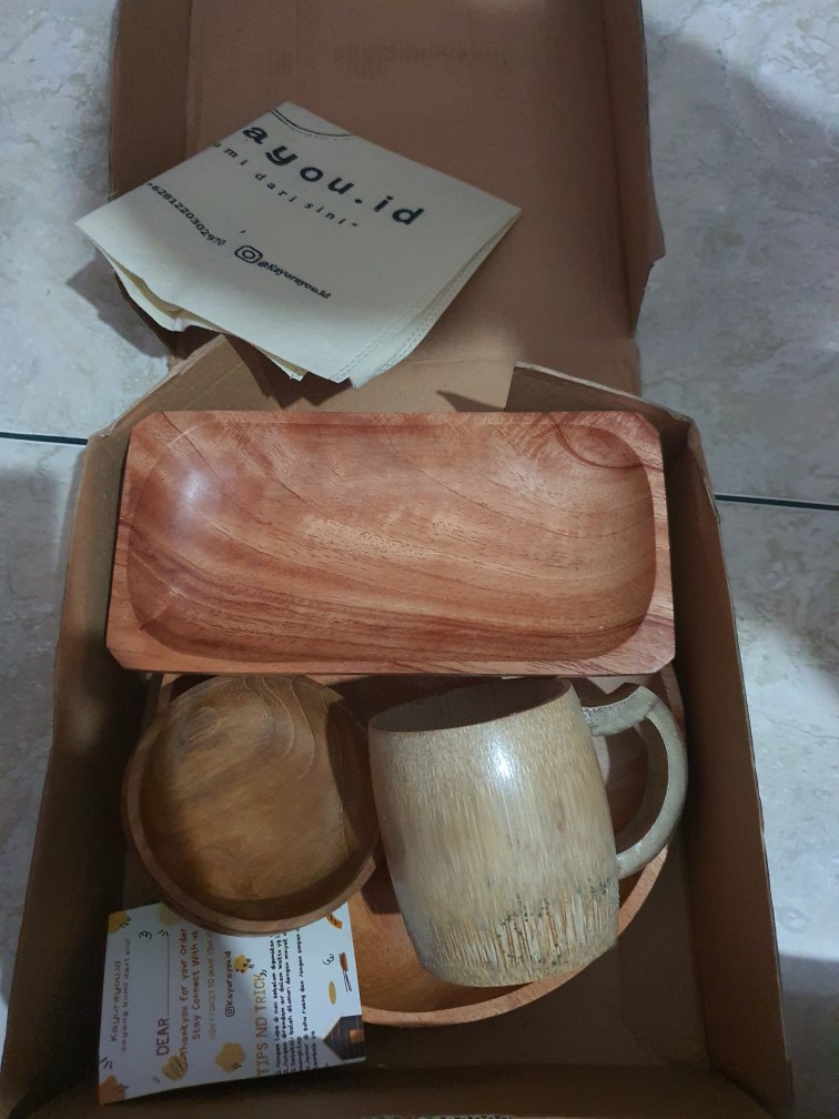 Ready Stock Piring Makan Kayu Premium Mahoni Foodgrade 20 Cm
