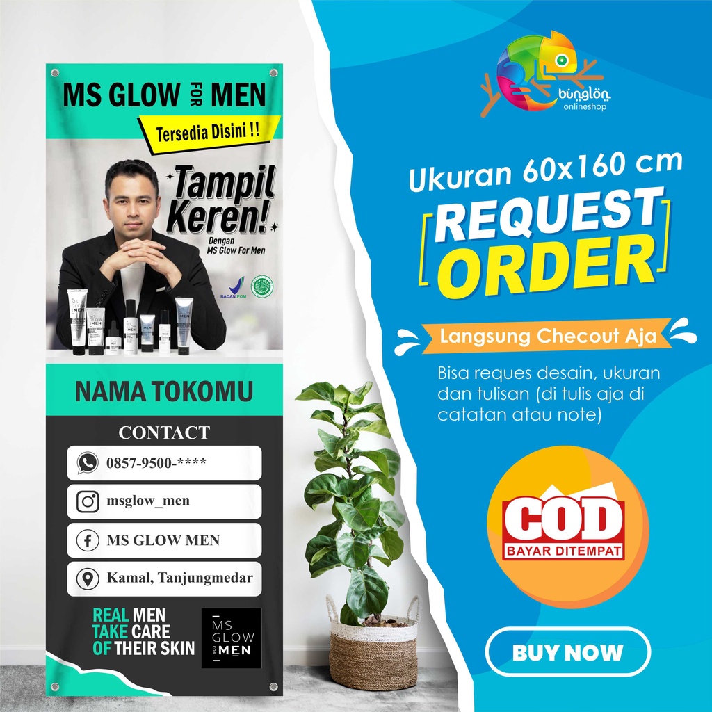 Size 60x160 Cm, Spanduk Banner MS GLOW MEN Biru