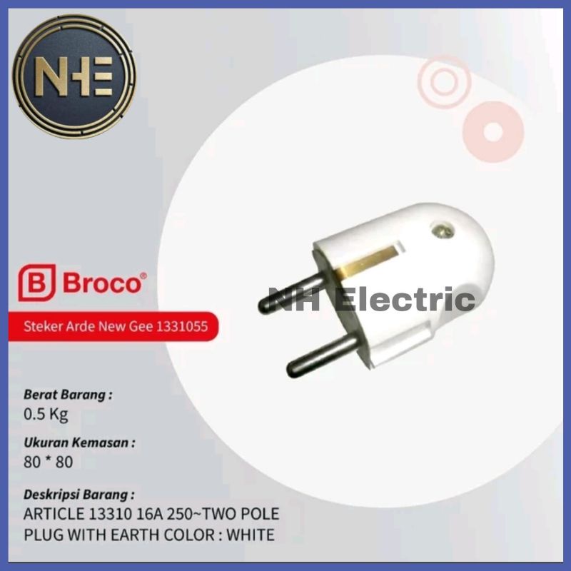 Steker Arde Bulat 13310 White Broco Two Pole Plug With Earth Broco