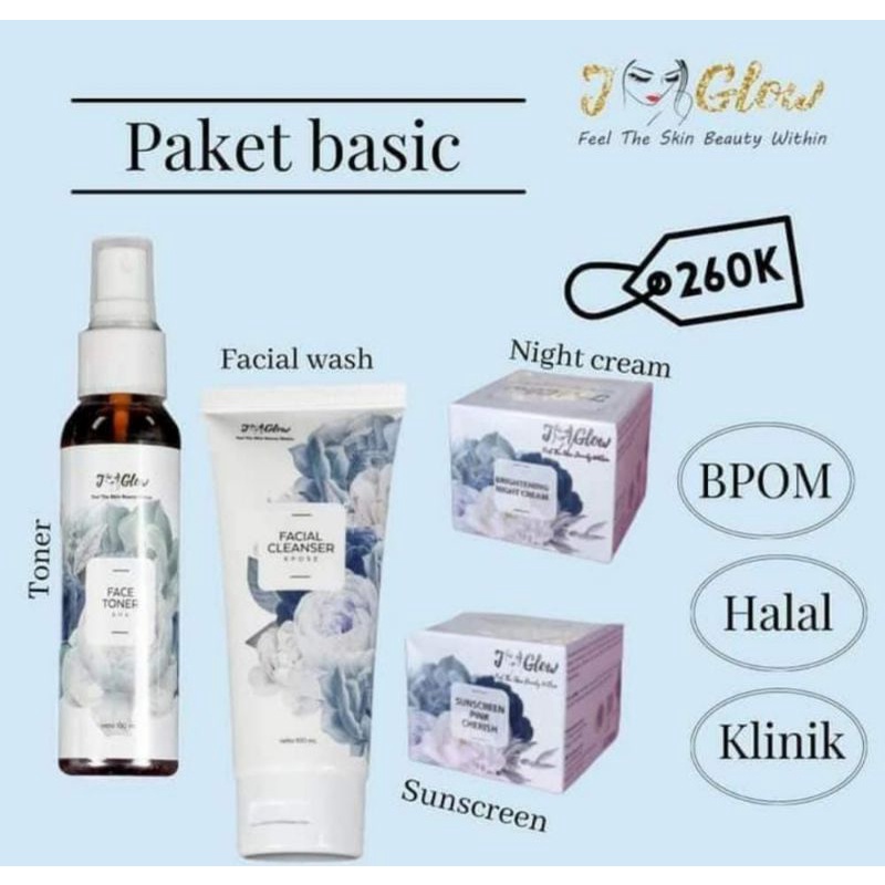 JGLOW PAKET BASIC / SKINCARE ORIGINAL / SKINCARE BPOM / PERAWATAN WAJAH / PAKET WAJAH BPOM
