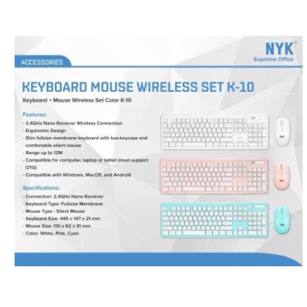 Keyboard mouse nyk wireless 2.4ghz usb bundle combo 2in1 membrane 104 keys optical 1600dpi k-10 k10