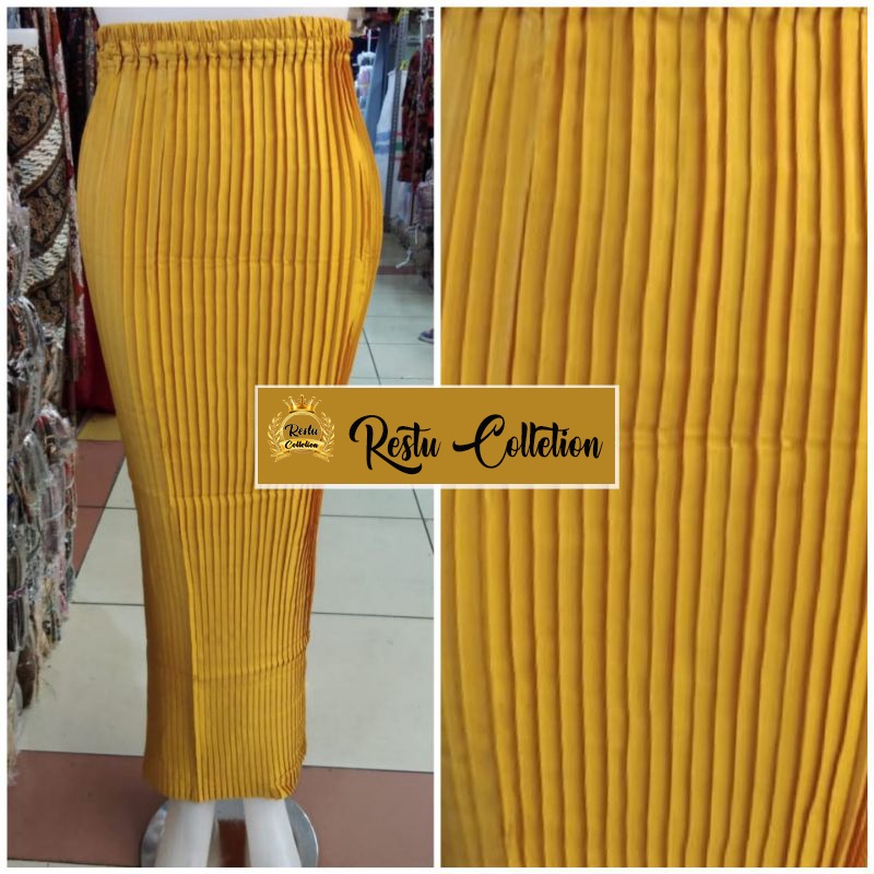 COD Rok Plisket Polos Instan Bahan Semi Silk Sutra Premium Bawahan Kebaya Wisuda Warna Gold