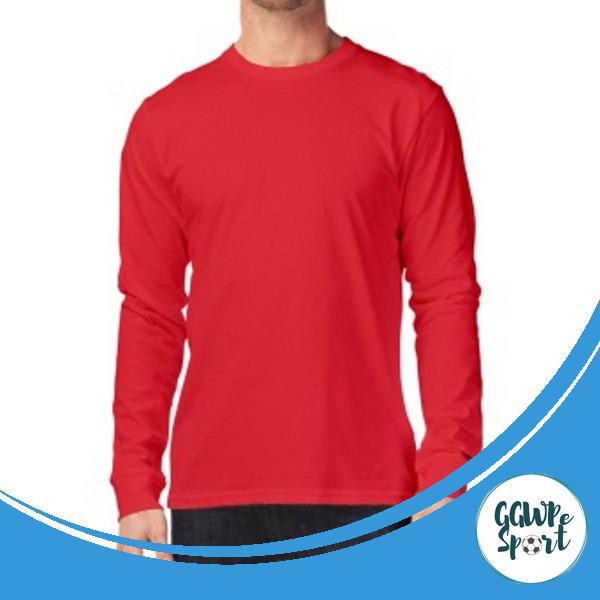 KAOS POLOS LENGAN PANJANG COTTON COMBED 30s KATUN PRIA LONGSLEEVE WARNA MERAH KUALITAS TERBAIK