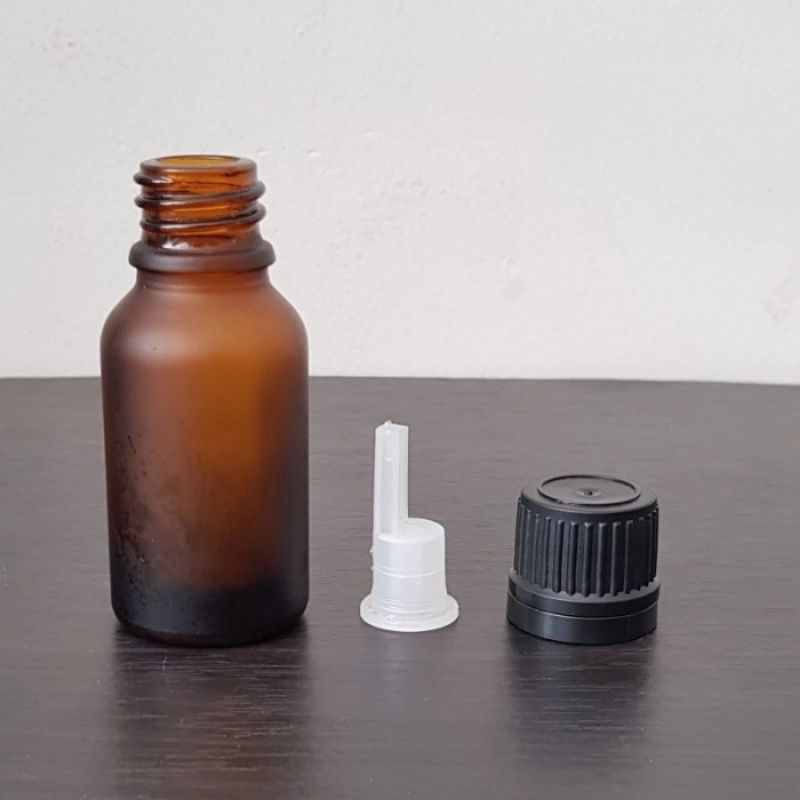 botol kaca 15ml coklat amber frosted doff tutup filler hitam