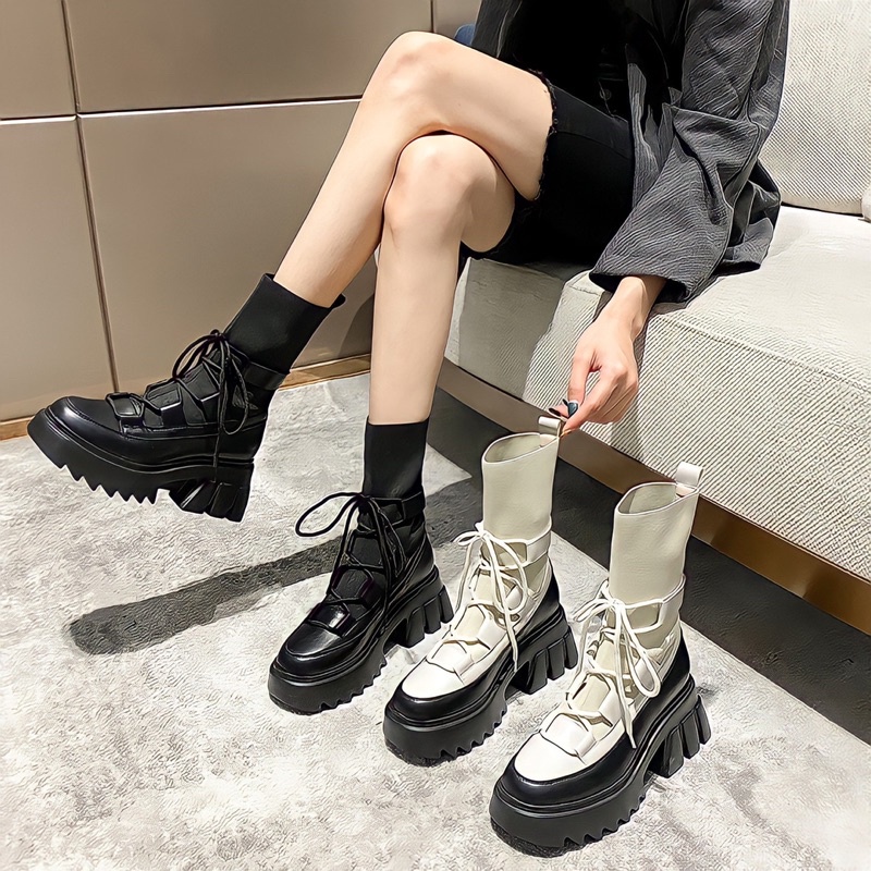 Boots import wanita fashion bella korea style sepatu cewek mid calf boot autumn winter