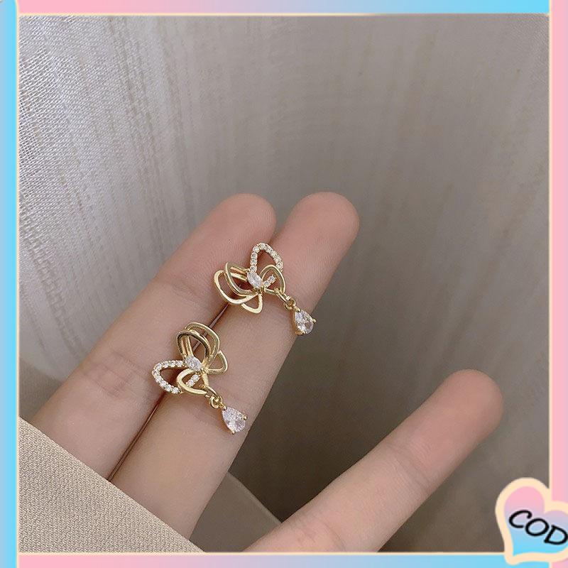 COD❤️ 1 pasang anting stud kristal busur-A.one