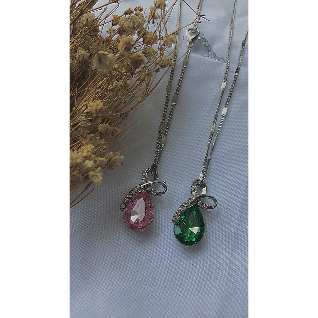 ✿AYN✿ Kalung Lapis Rhodium FA31 Bentuk Tetesan Air Warna Kristal