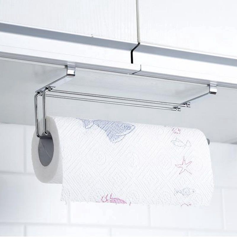 Kitchen Bathroom Cabinet Door Hanging Rack Paper Towel Holder Multi-function Metal Storage Rack