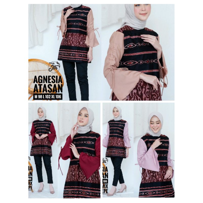 MODEL ATASAN TERBARU BATIK WANITA KEKINIAN BLOUSE BATIK KERJA KOMBINASI AGNESIA 2022