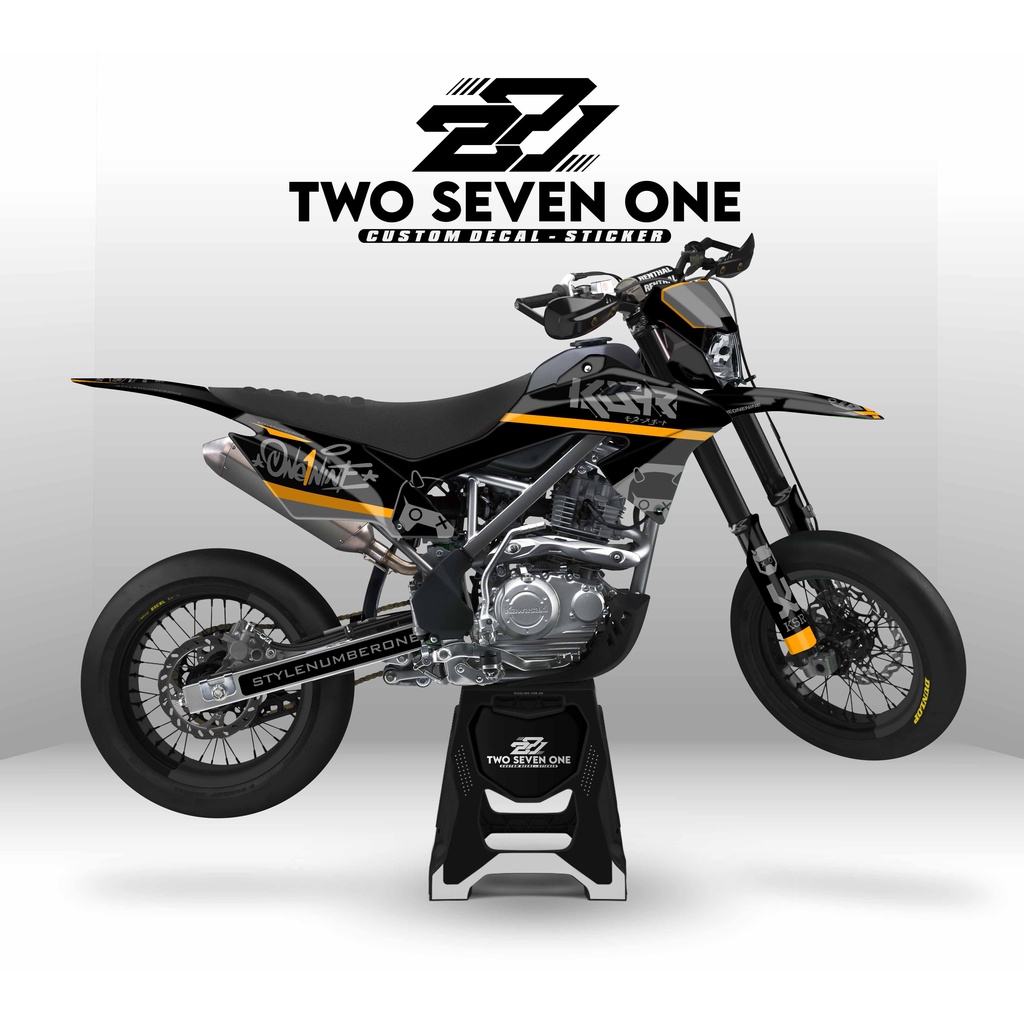 DECAL STIKER KLX BF - DTRACKER - GORDON PREMIUM - CUSTOM DESAIN - VARIASI HITAM ORANGE DESAIN ON ONE