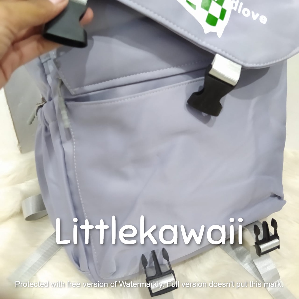 LK/Tas Ransel Laptop Backpack Parasut Tenteng Sekolah Fashion Korean Style Anak Remaja Dewasa Jaring Transparan Pin Tali Gesper Bear Cloud Import