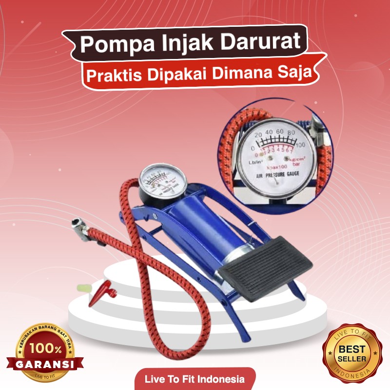 Pompa Kompa Injak Angin Ban Sepeda Motor Mobil Bola Portable Kaki Manual Murah [GRATIS ONGKIR]