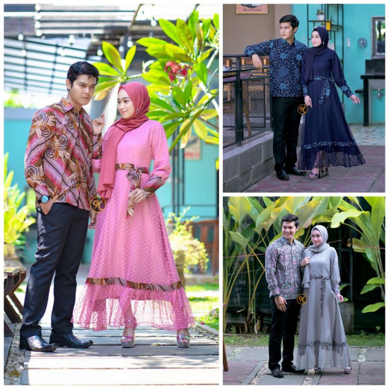 Couple Gamis Tile Doty Sarimbit Batik Couple Bluse Batik Couple Gamis Modern Batik Karyaku