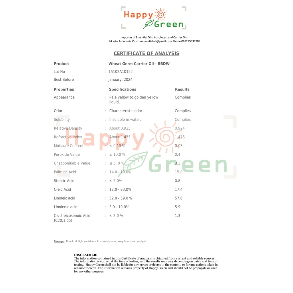 Happy Green Premium Wheat Germ Oil - Minyak Benih Gandum