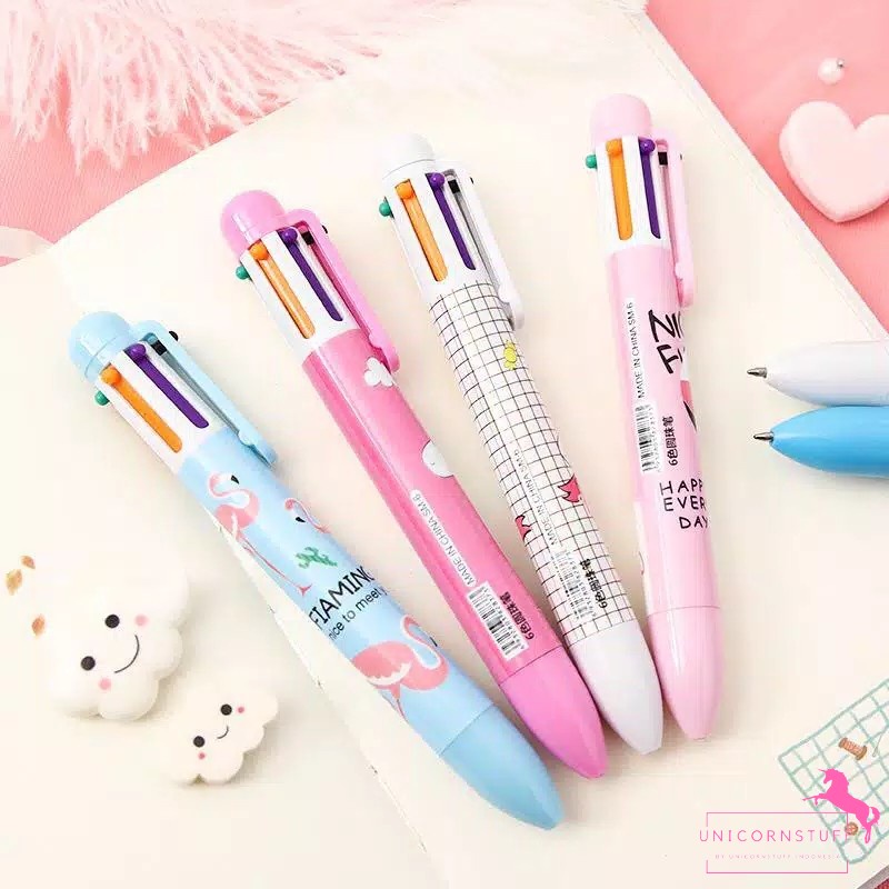 Bolpoin Unicorn 6 Warna Tinta Pena Mekanik Pulpen Sekolah Cewek Anak Alat tulis Lucu