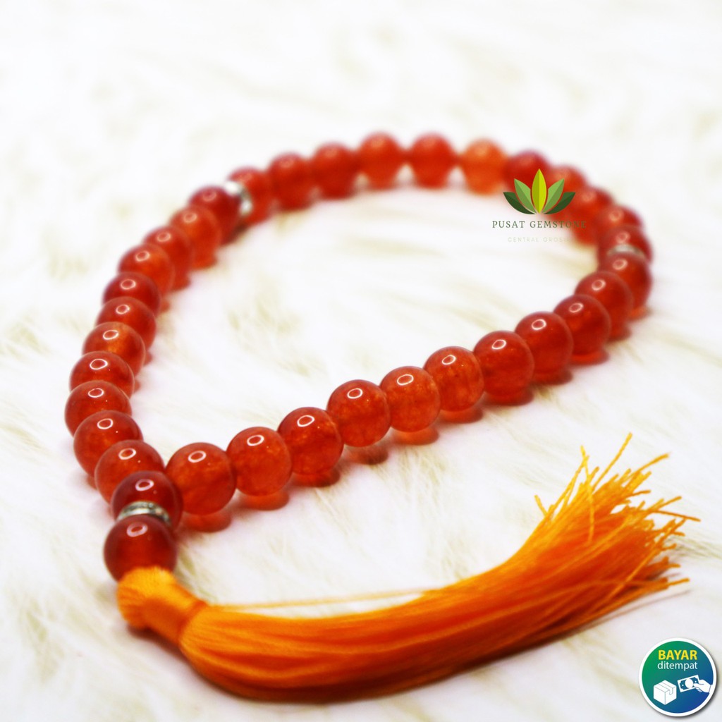 Tasbih Giok Orange / Red Raflesia Asli Natural 33 Butir