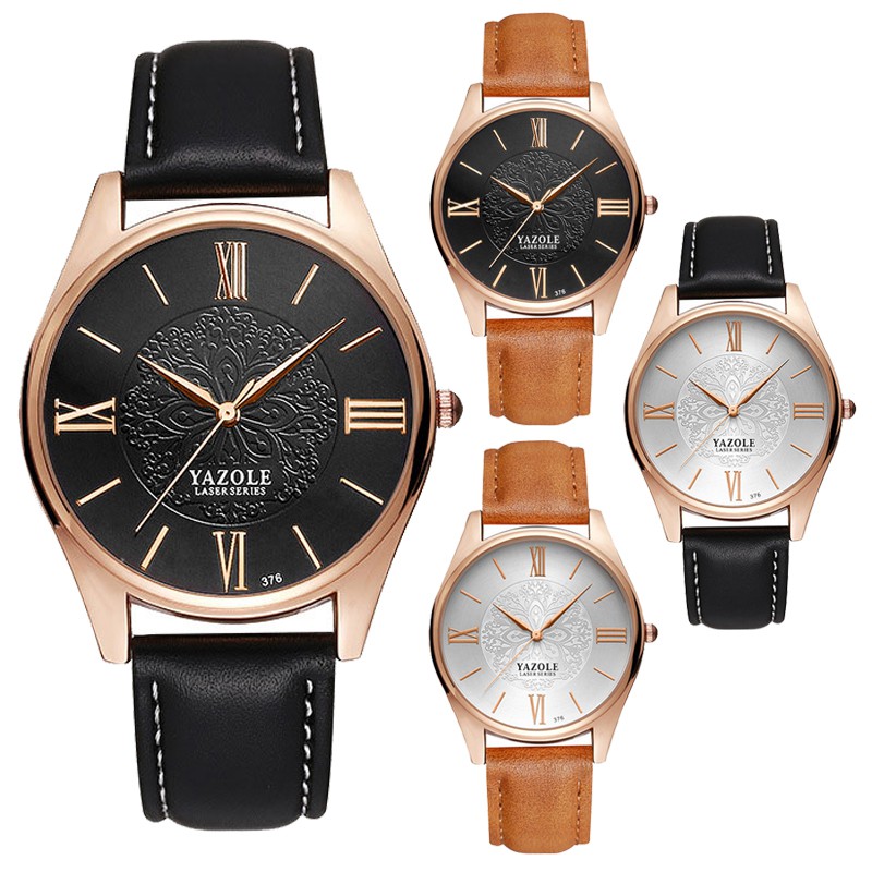Yazole Jam Tangan Pria Wanita 002 Quartz Kulit Analog Fashion Leather Wrist Watch