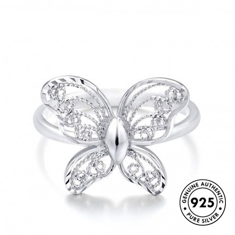 Cincin Model Terbuka Desain Renda Butterfly Bahan S925 Silver Untuk Wanita