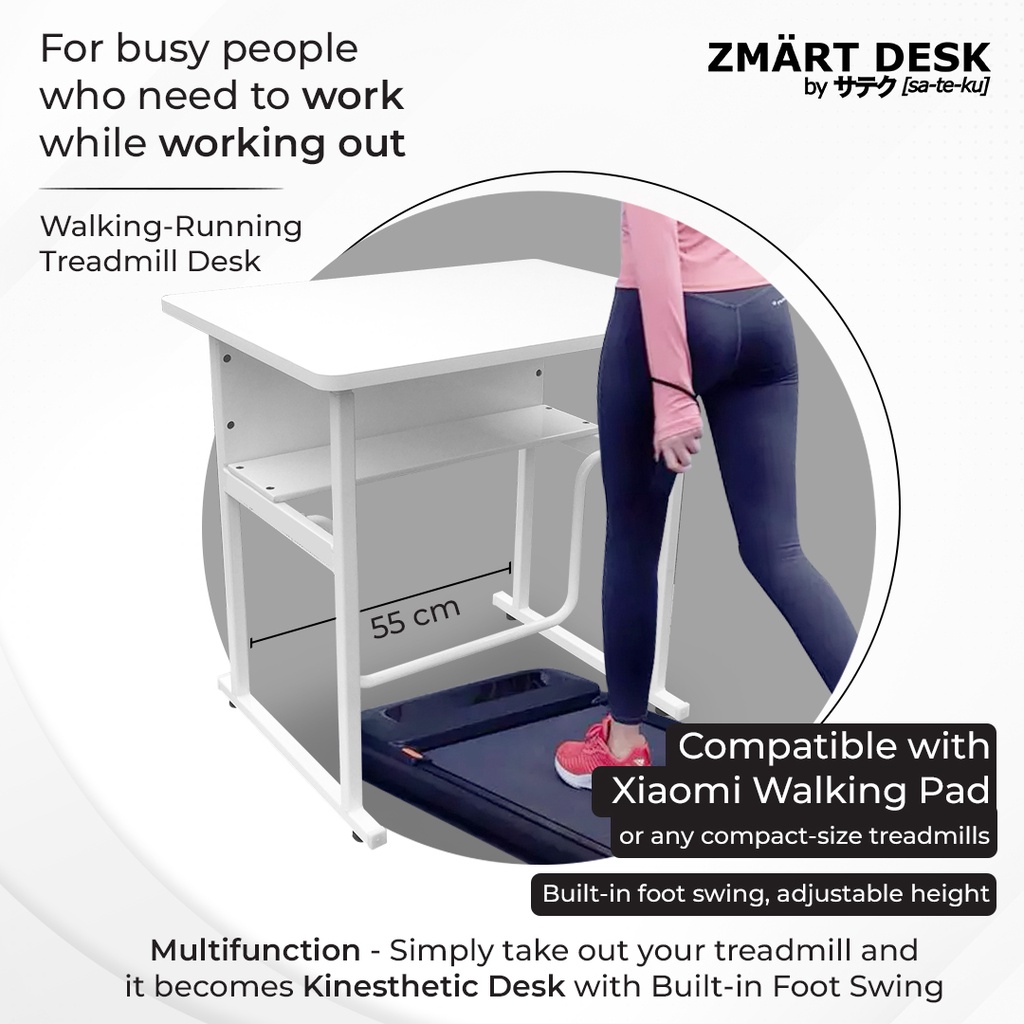 Standing Desk Treadmill Lipat Xiaomi Walking Pad Custom Lebar Dalam 55 cm no laci tanpa RODA
