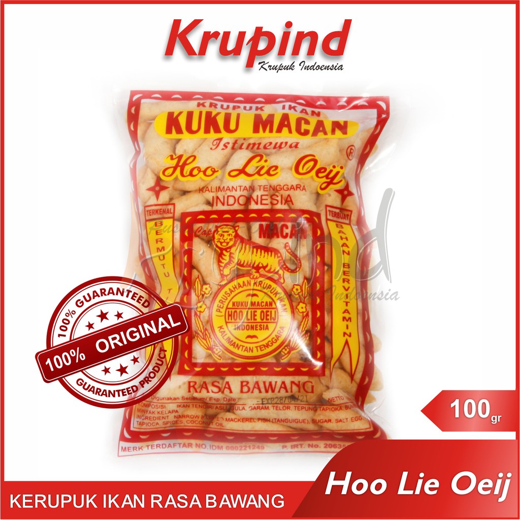 

Krupuk / Kerupuk Ikan Kuku Macan Rasa Bawang 100gr - Hoo Lie Oeij