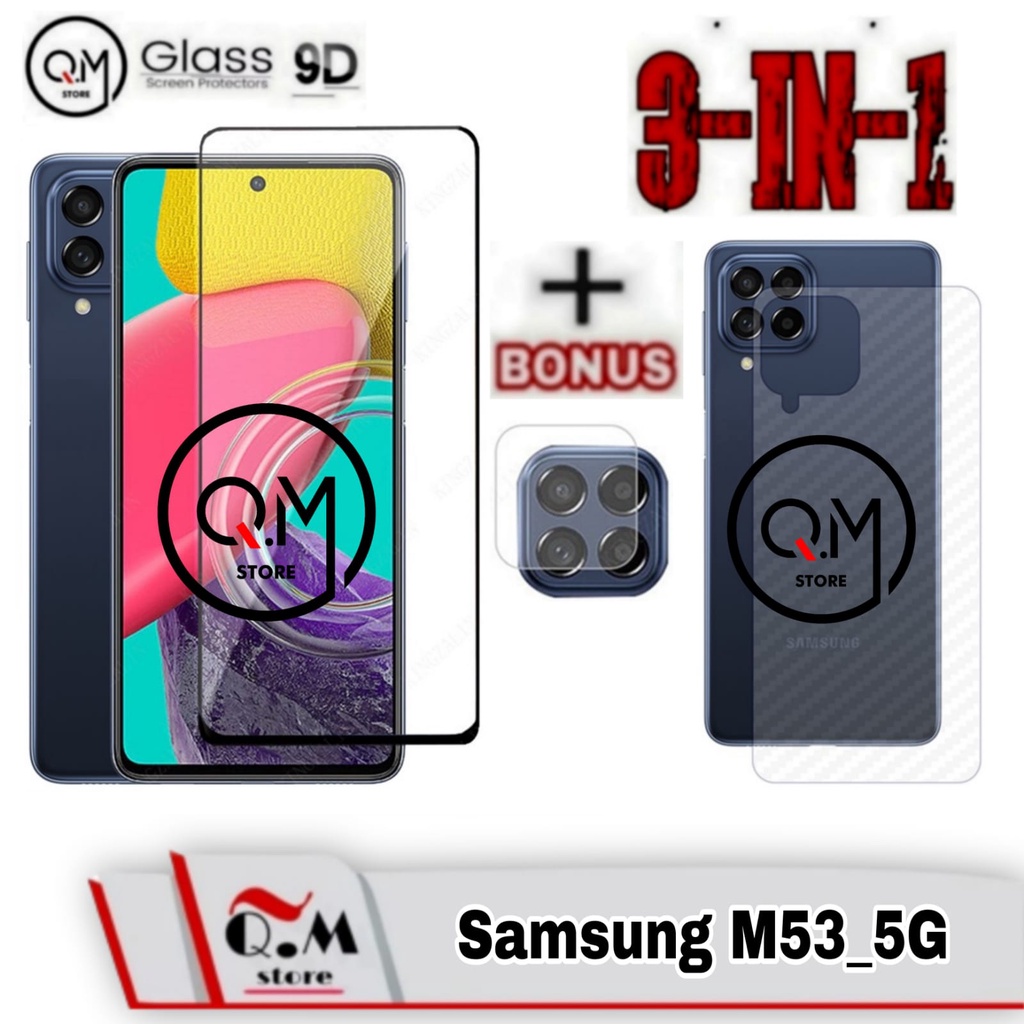 Paket 3in1 Tempered Glass Samsung M53 5G Anti Gores Pelindung Layar