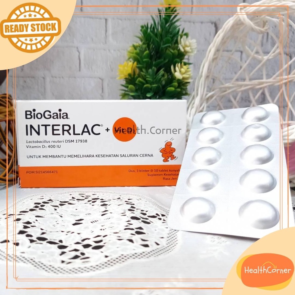 Interlac + Vitamin D3 400 IU Tablet Kunyah 30tabs - Suplemen Kesehatan Saluran Cerna Plus Interlac Vit D3