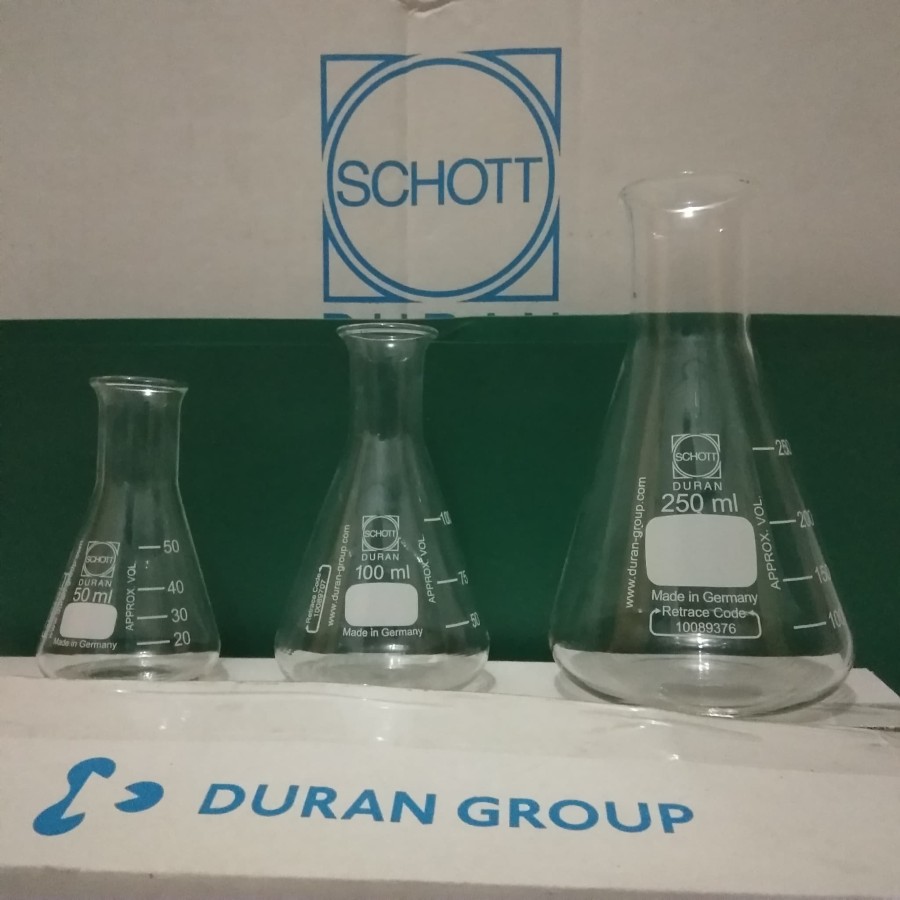 Erlenmeyer glass 250 ml DURAN (mulut kecil)/ Labu Erlenmeyer