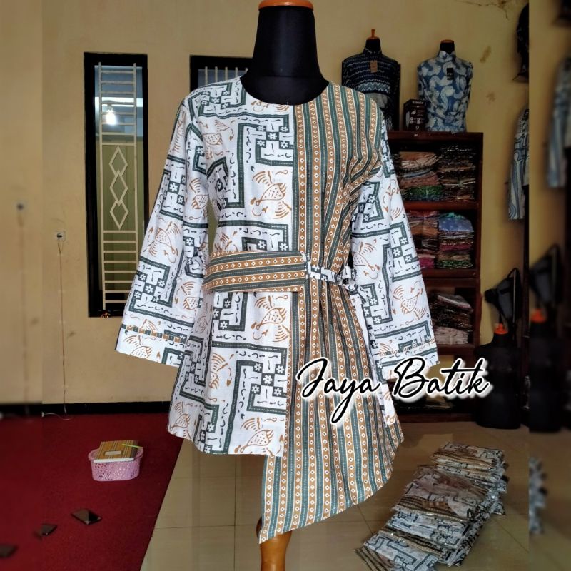 tey-17 Batik wanita ASJ SA HRB026 Kenongo Kemeja Tosca Pendek-GRAFITI HIJAU