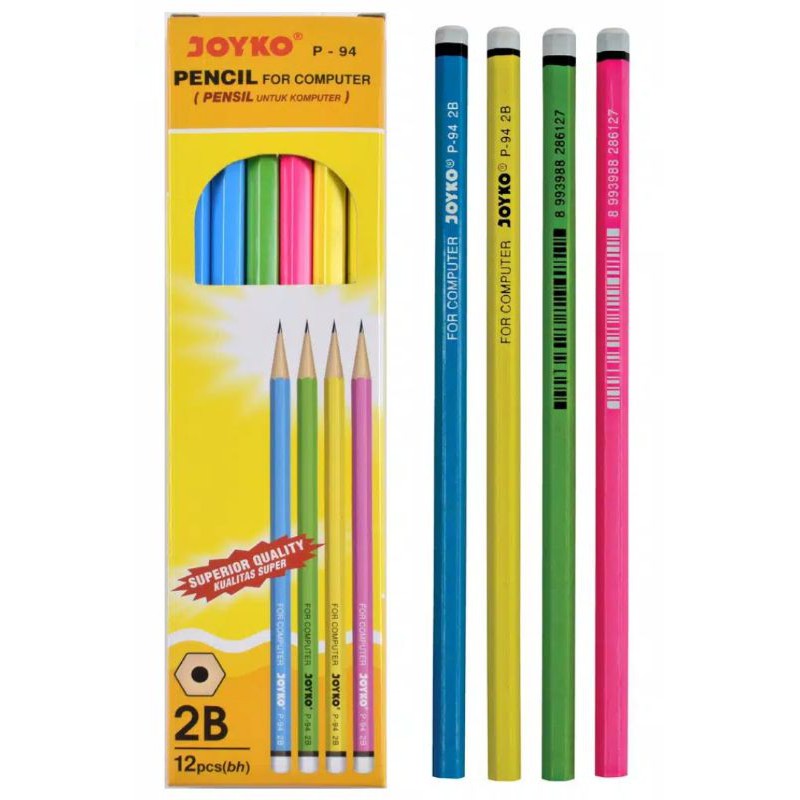 Pensil Joyko 2B P-94 Warna Neon Grosir 12 Pcs