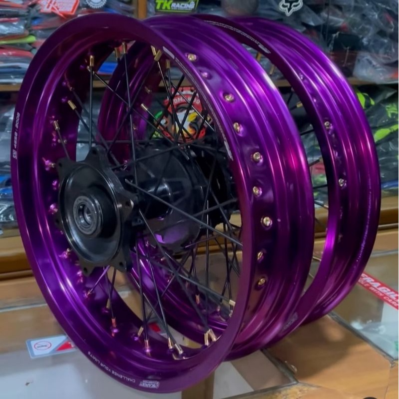 VELG SET WHELSET CRF 150 L SUPERMOTO RING VELG SCARLET UNGU 17-300-350