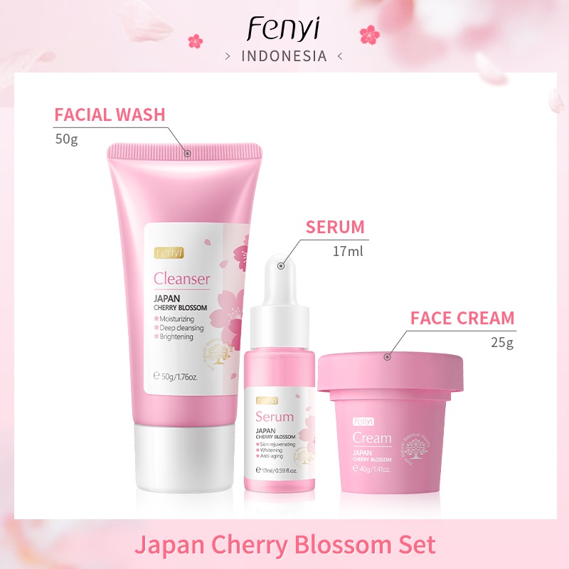 Fenyi Cherry Blossom Glowing Serum Mengurangi Bekas Jerawat Krim Menghilangkan Bintik Set Perawatan Kulit