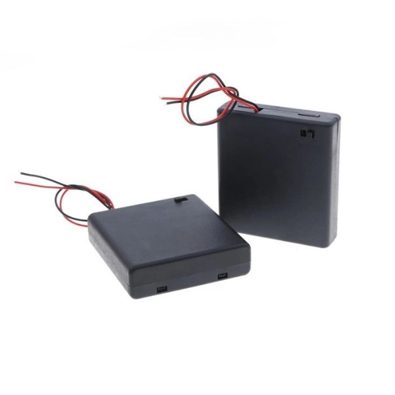 Case Baterai 4x AA Battery Holder Kotak + Tutup Saklar