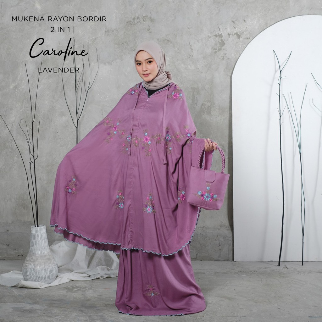 PUSAT MUKENA TASIK - MUKENA RENDA DEWASA RAYON BORDIR 2 IN 1 CAROLINE