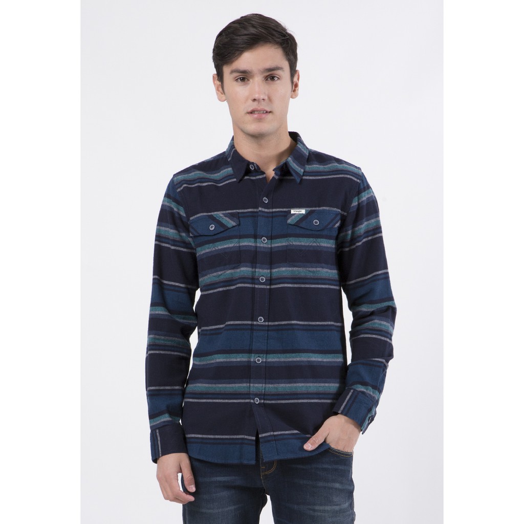  Wrangler  Long Sleeves Shirt Jude Smcsc03P20 Navy Shopee 