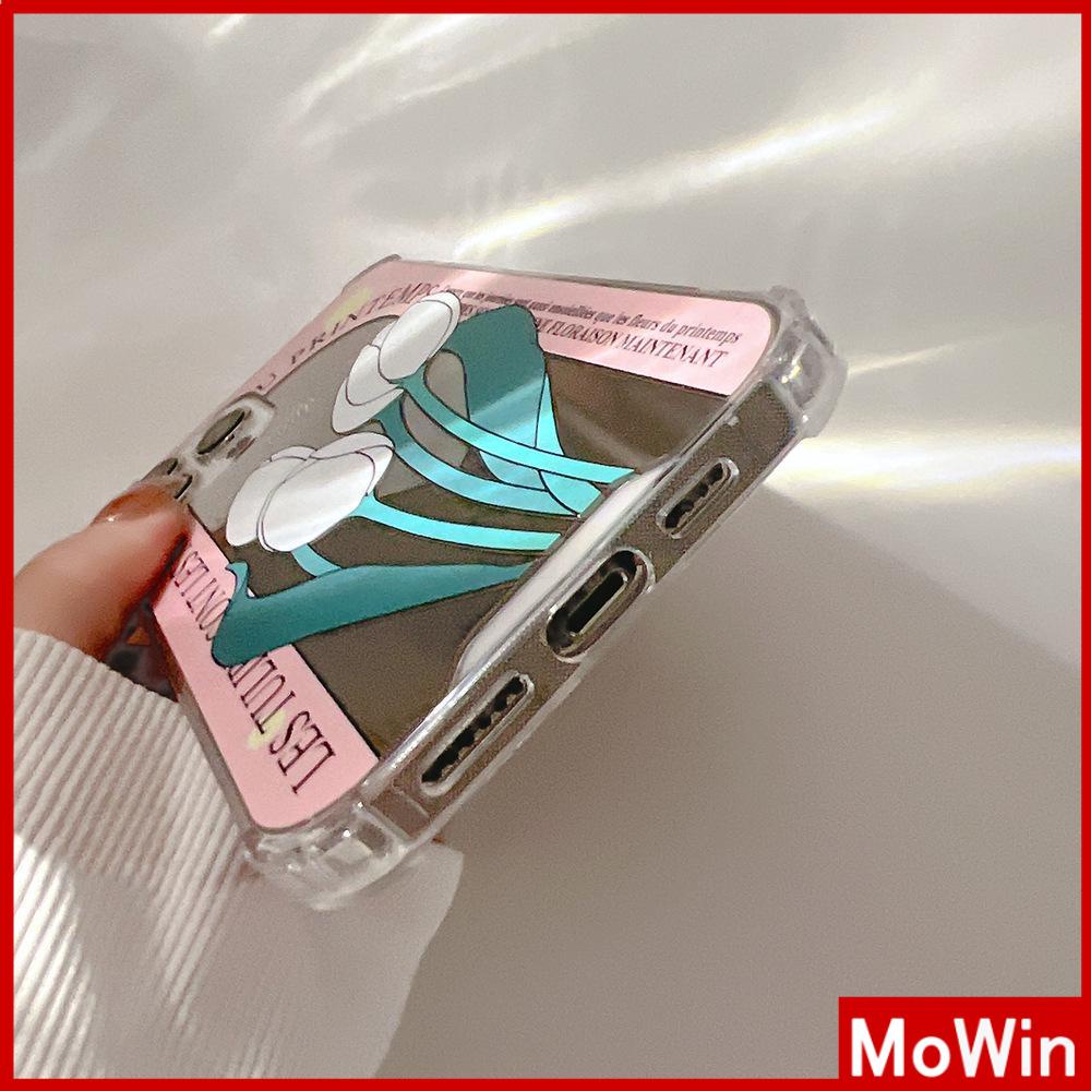 iPhone Case Acrylic Mirror Airbag Shockproof Protection Camera Cute Pink Tulip Flower Compatible For iPhone 11 iPhone 13 Pro Max iPhone 12 Pro Max iPhone 7 Plus iPhone x xr xs max