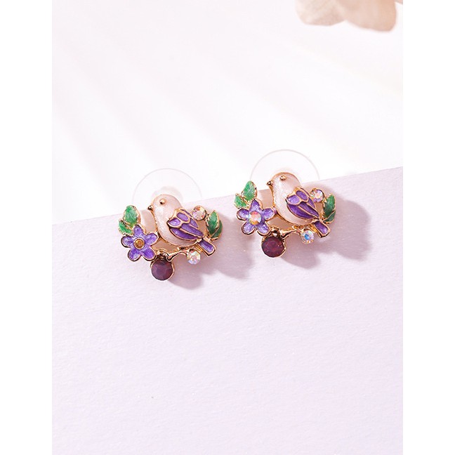 LRC Anting Tusuk Fashion Bird&amp;flower Shape Decorated Earrings