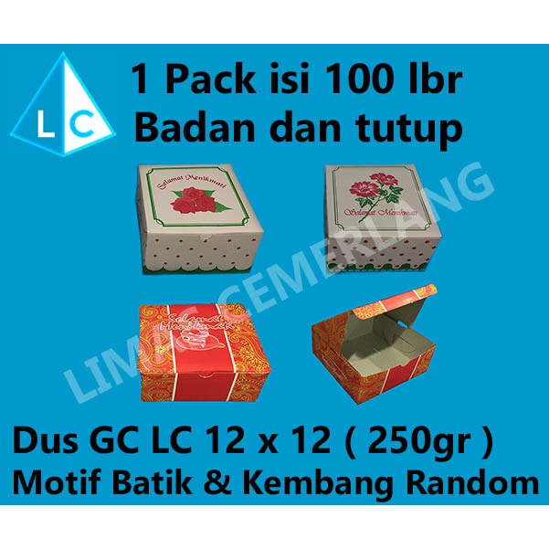 

DUS GS LC 12x12 MOTIF 500pcs ( Dus Kue | Dus Snack | Dus Roti ) 250gr 310gr