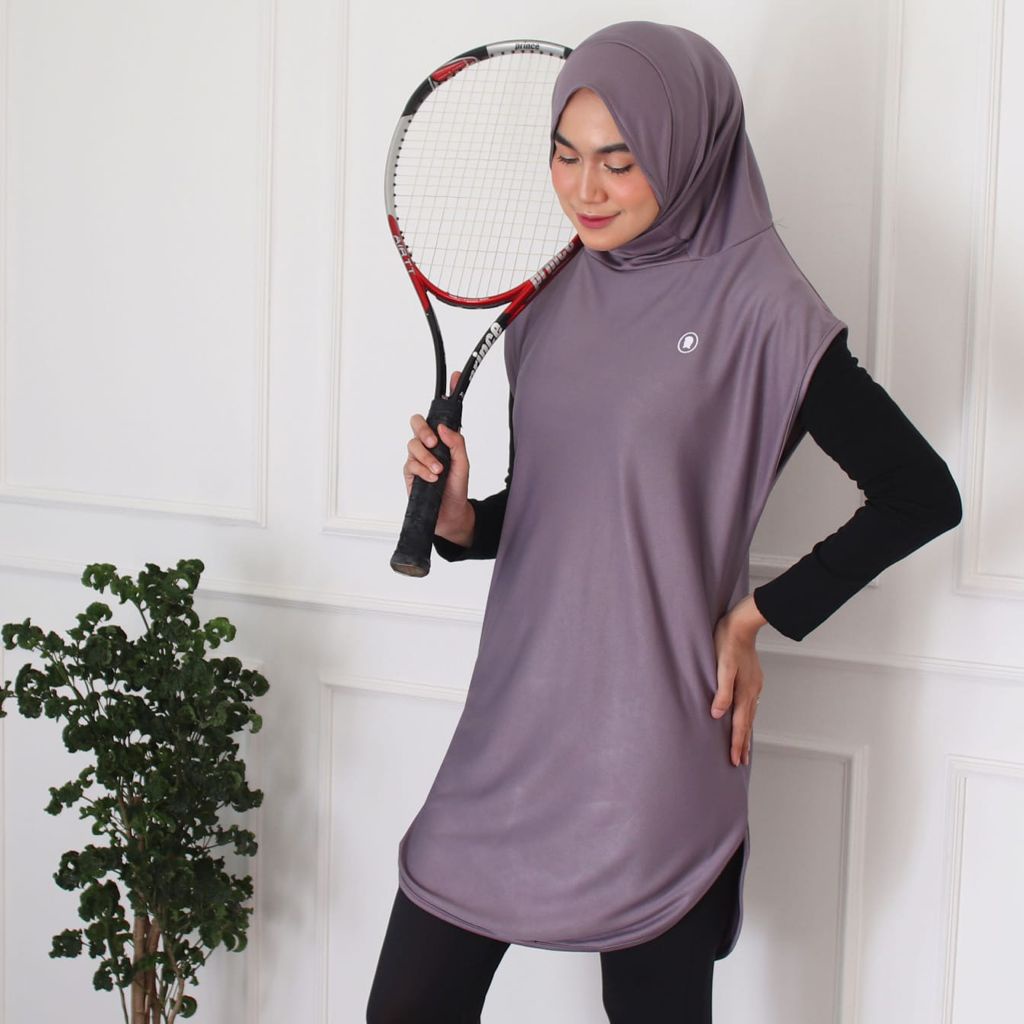 HITJAB - Long Vest Rompi Panjang Sport Olahraga Wanita Untuk Bersepeda Lari Senam Gym 9-0260-LONG VEST DARK GREY