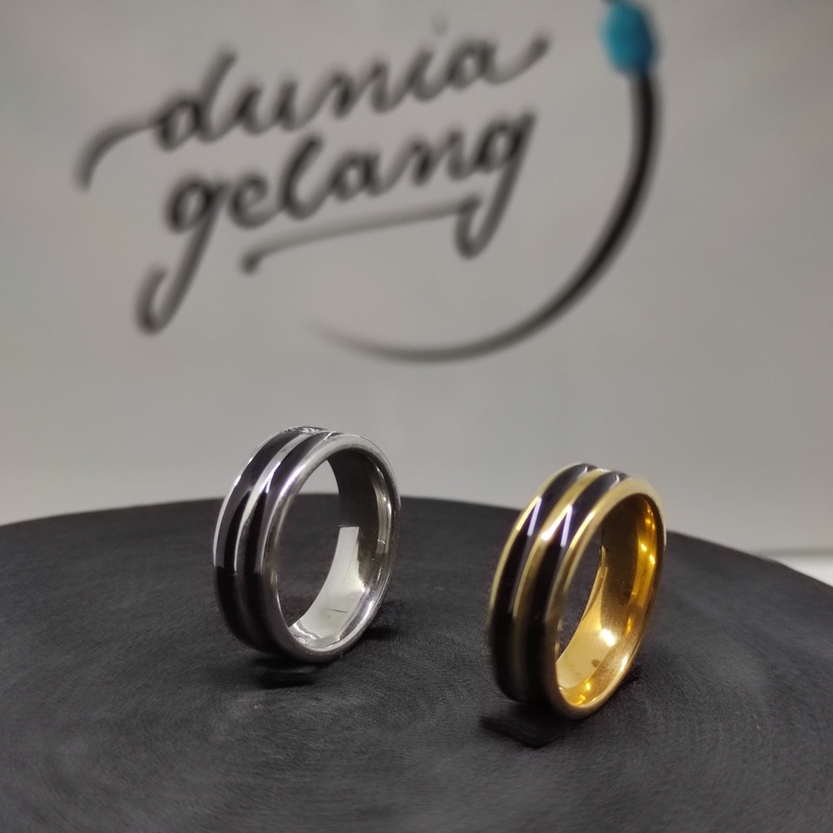 CINCIN TITANIUM GARIS HITAM SILVER GOLD / CINCIN PRIA WANITA ANAK COUPLE